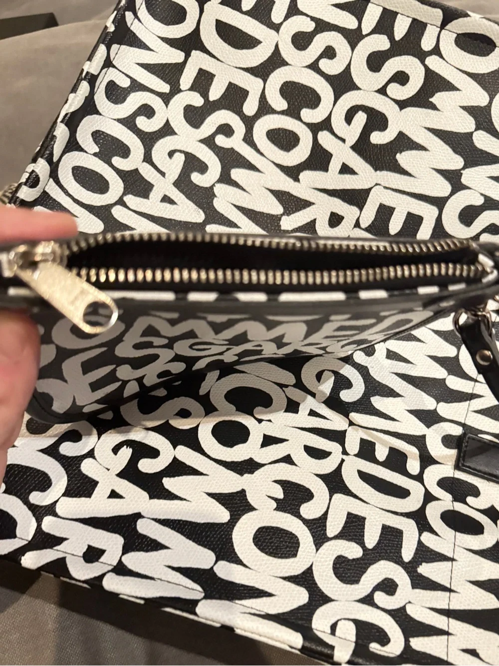 Comme des Garcons Black and White Allover Print Logo Tote